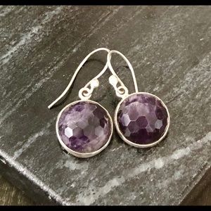 Sterling silver, and cut amethyst earrings